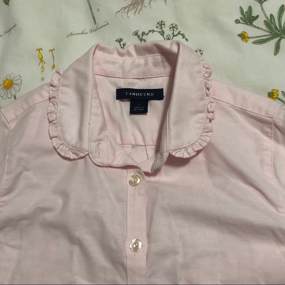 Lands' End Girls Pink Collared Button Down Shirt